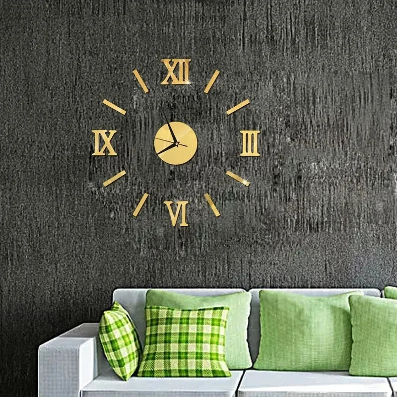 Reloj de pared DIY 3D con números romanos para decoración moderna