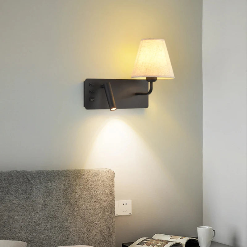 LuminoWall - Lámpara de pared moderna con USB y luz de lectura