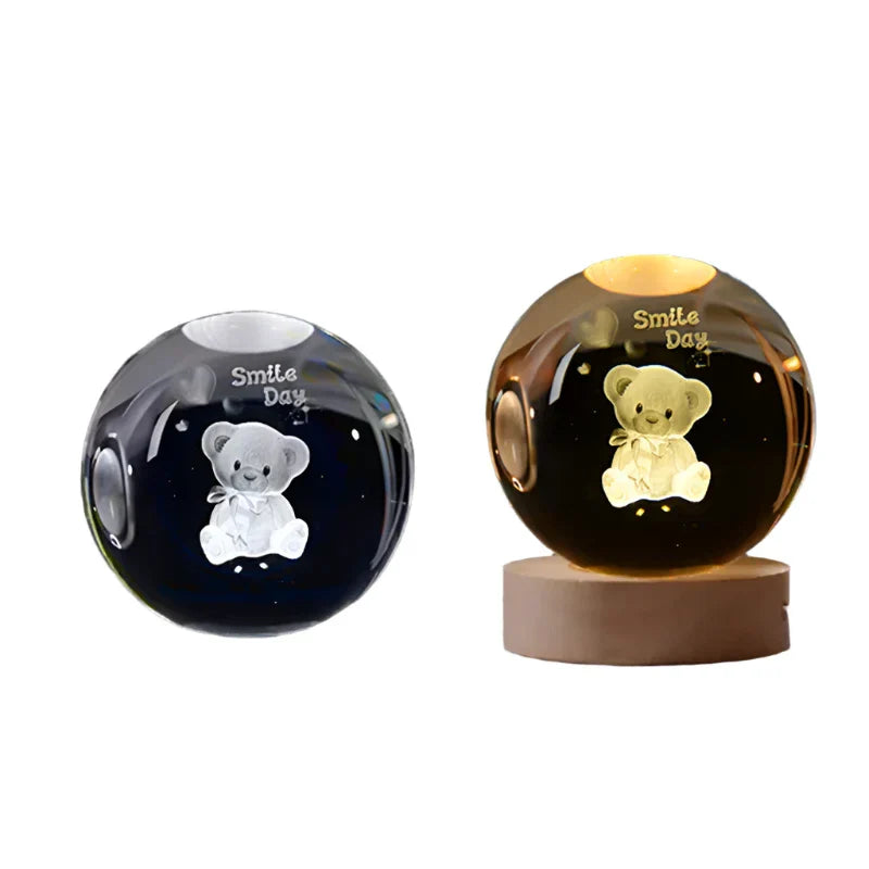 LumiCrystal - 3D LED Nachtlamp met Sterrenprojectie en Houten Basis