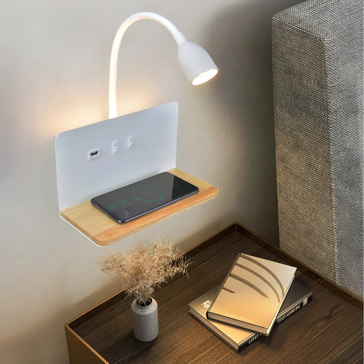 BrightShelf - LED Wall Lamp with USB Port and Shelf