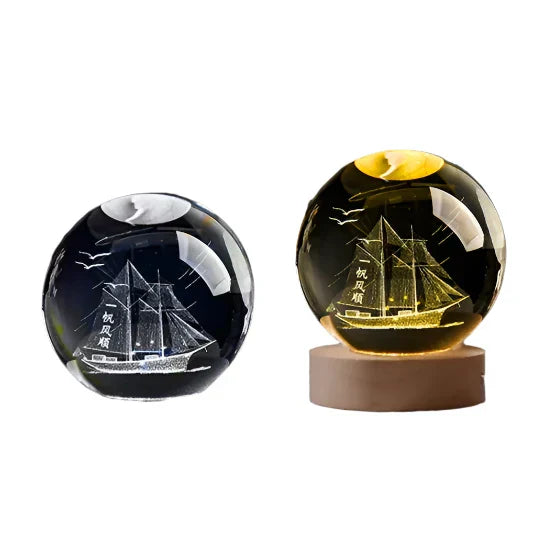 LumiCrystal - 3D LED Nachtlamp met Sterrenprojectie en Houten Basis