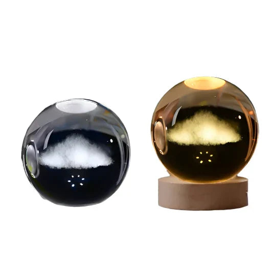 LumiCrystal - 3D LED Nachtlamp met Sterrenprojectie en Houten Basis