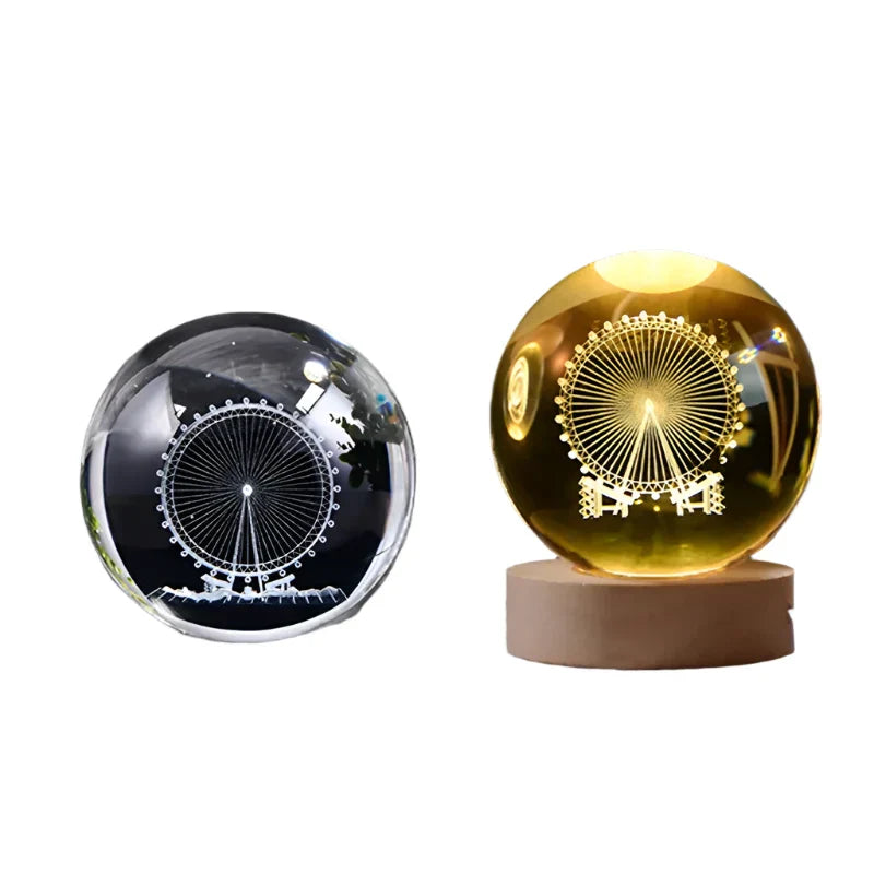 LumiCrystal - 3D LED Nachtlamp met Sterrenprojectie en Houten Basis