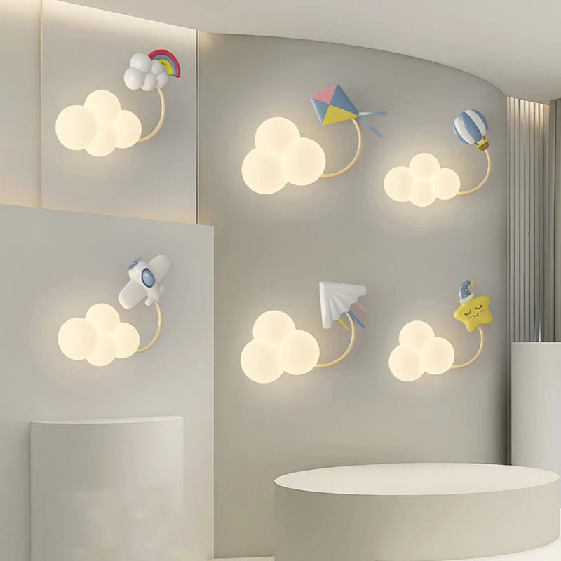 CartoonAirplane - Kinderkamer Wandlamp met Sterren, Regenboog en Vliegtuig Design