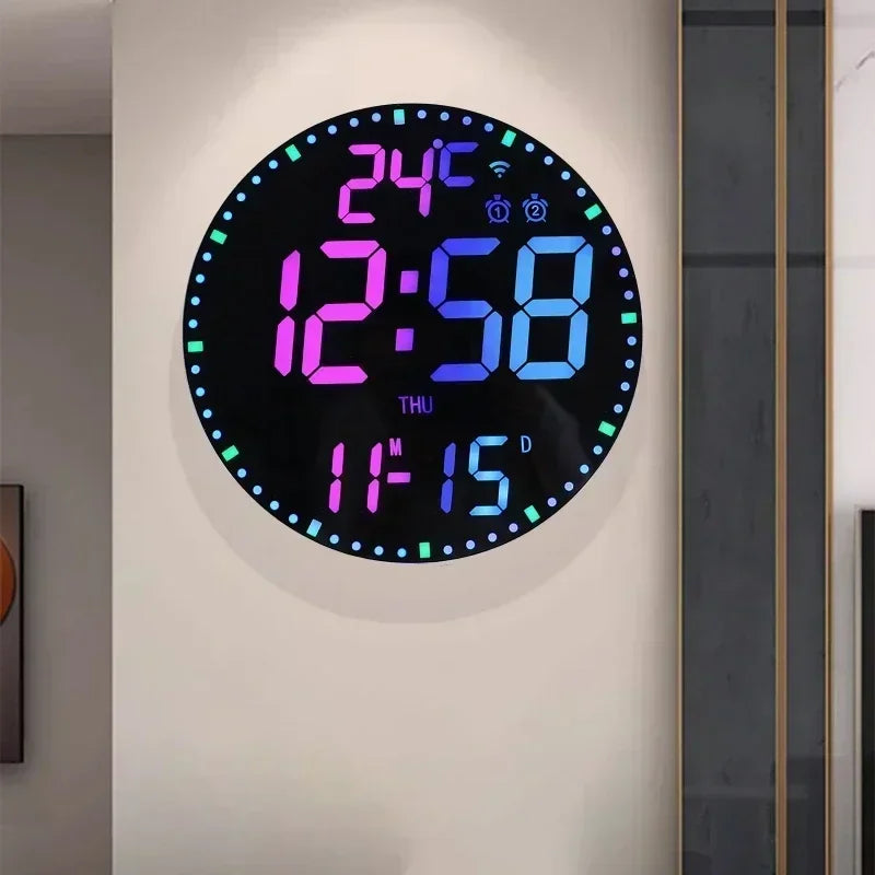 WiFiTime - Orologio da parete LED con calendario e doppia funzione sveglia