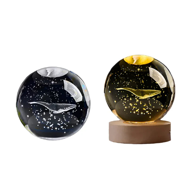 LumiCrystal - 3D LED Nachtlamp met Sterrenprojectie en Houten Basis