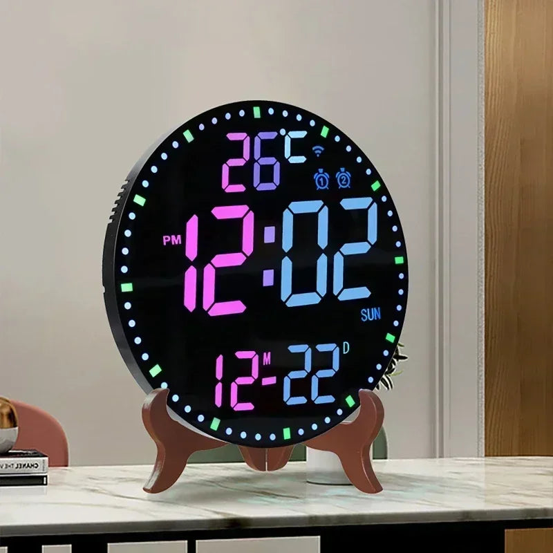 WiFiTime - Orologio da parete LED con calendario e doppia funzione sveglia
