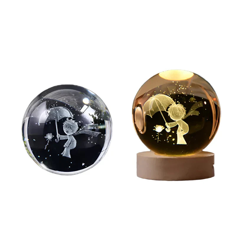 LumiCrystal - 3D LED Nachtlamp met Sterrenprojectie en Houten Basis