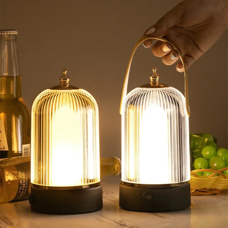 VintageGlow - Lámpara de mesa retro portátil con jaula de pájaro – Iluminación LED ambiental en diseño clásico