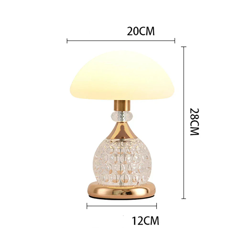 LuxeGlow - Lámpara de mesa vintage de cristal con diseño de seta y luz regulable