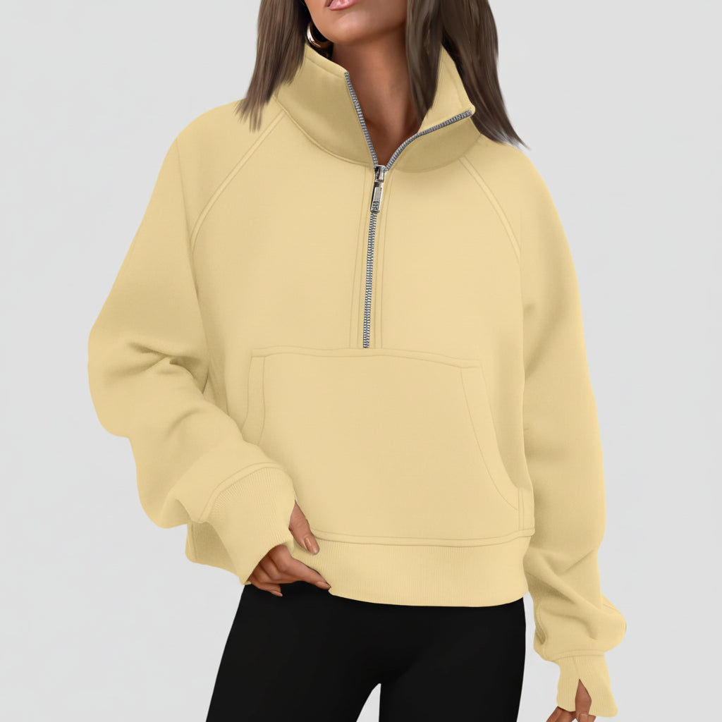 Camisola com Capuz Curta de Senhora com Fecho até Meio Outono Moda Conforto