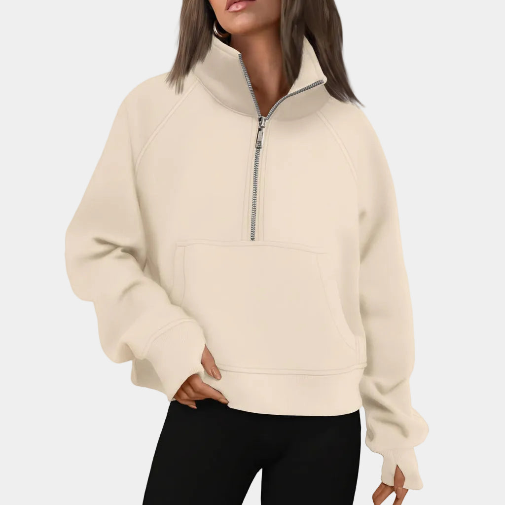 Camisola com Capuz Curta de Senhora com Fecho até Meio Outono Moda Conforto