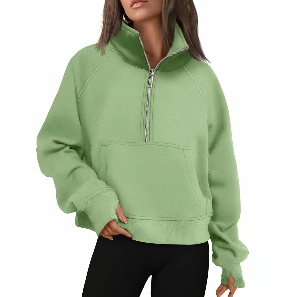 Camisola com Capuz Curta de Senhora com Fecho até Meio Outono Moda Conforto