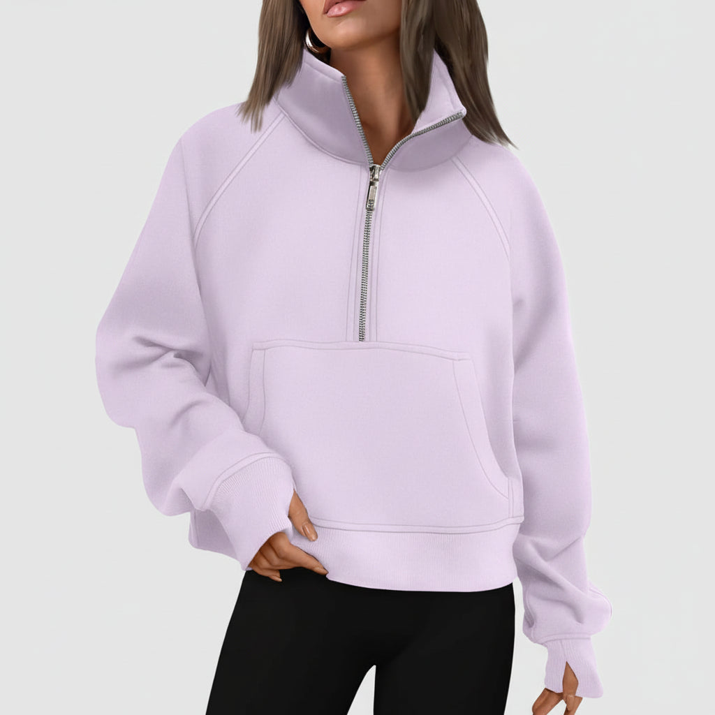 Camisola com Capuz Curta de Senhora com Fecho até Meio Outono Moda Conforto