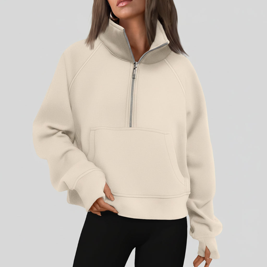 Camisola com Capuz Curta de Senhora com Fecho até Meio Outono Moda Conforto