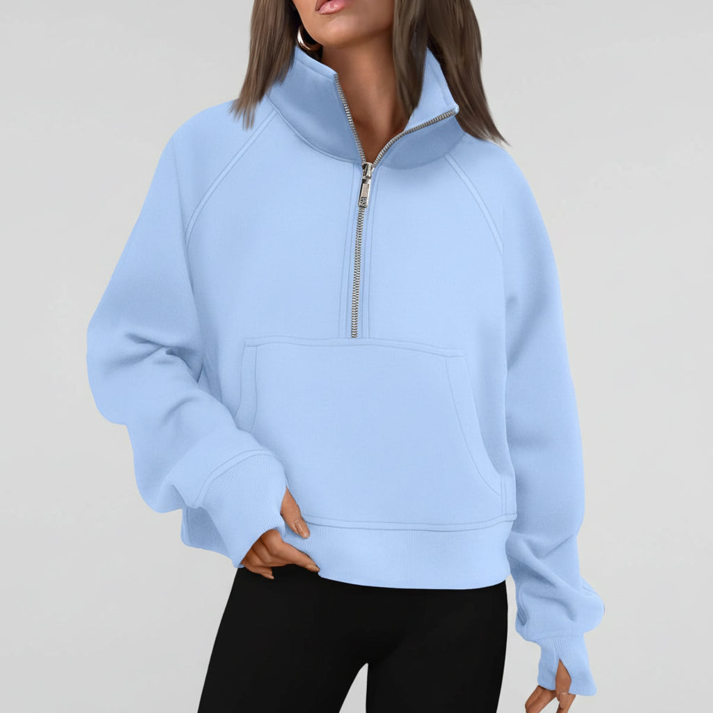 Camisola com Capuz Curta de Senhora com Fecho até Meio Outono Moda Conforto