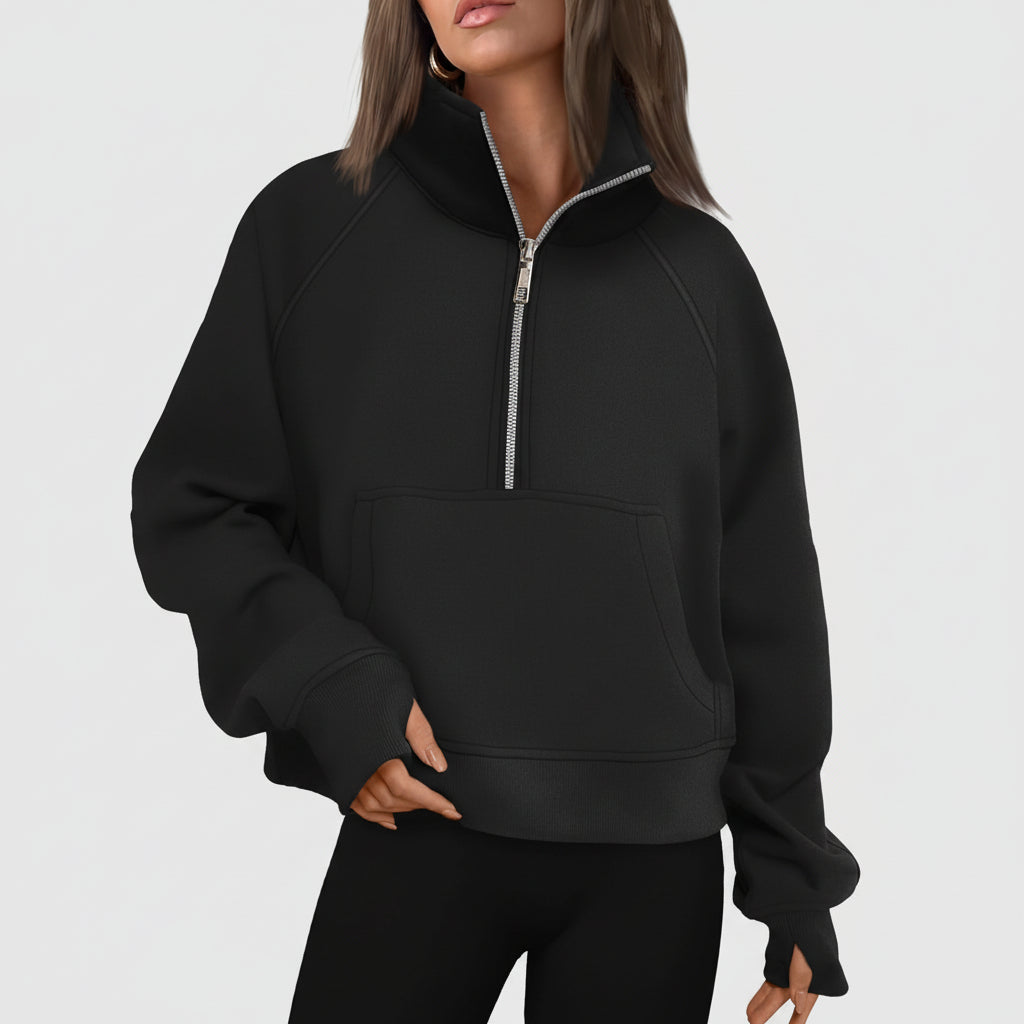 Camisola com Capuz Curta de Senhora com Fecho até Meio Outono Moda Conforto