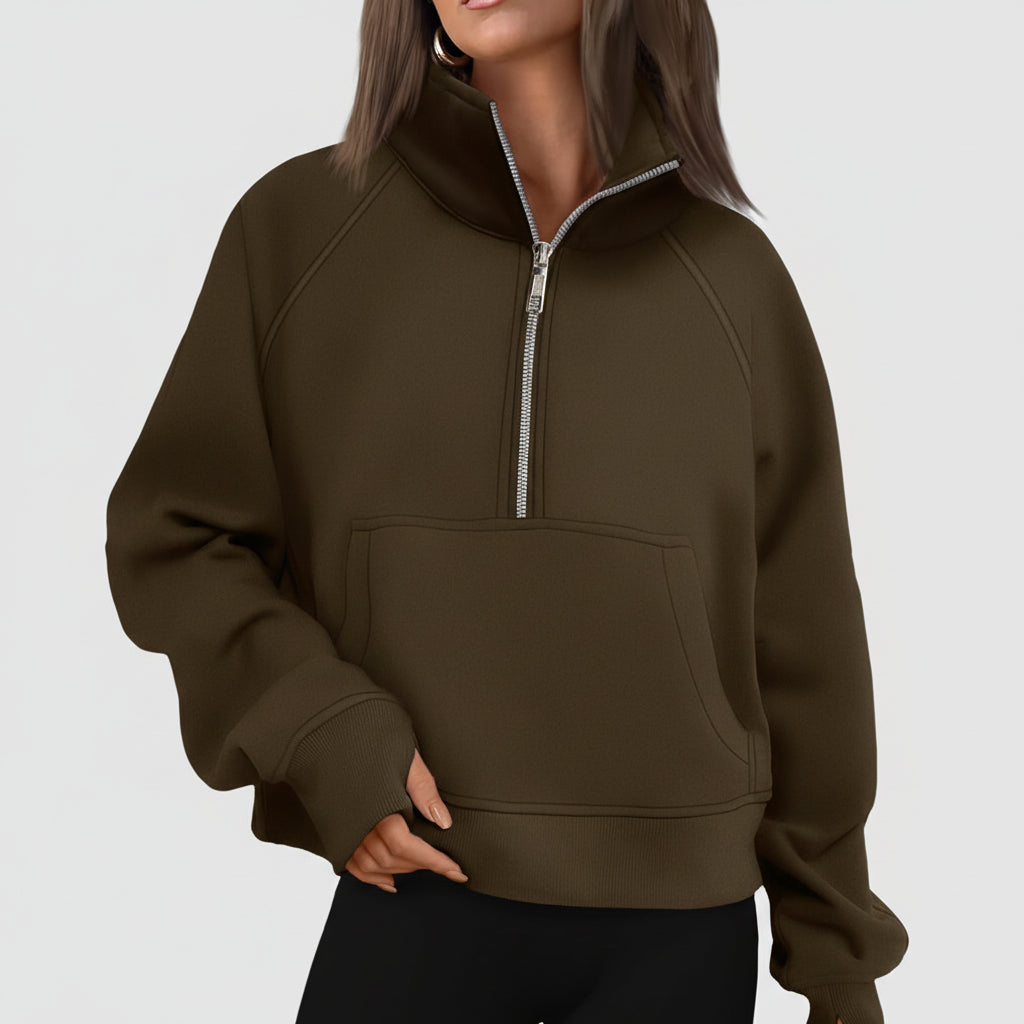 Camisola com Capuz Curta de Senhora com Fecho até Meio Outono Moda Conforto