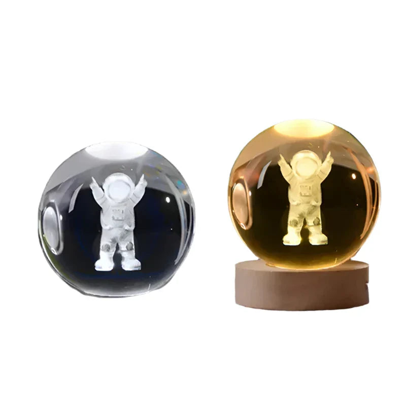 LumiCrystal - 3D LED Nachtlamp met Sterrenprojectie en Houten Basis