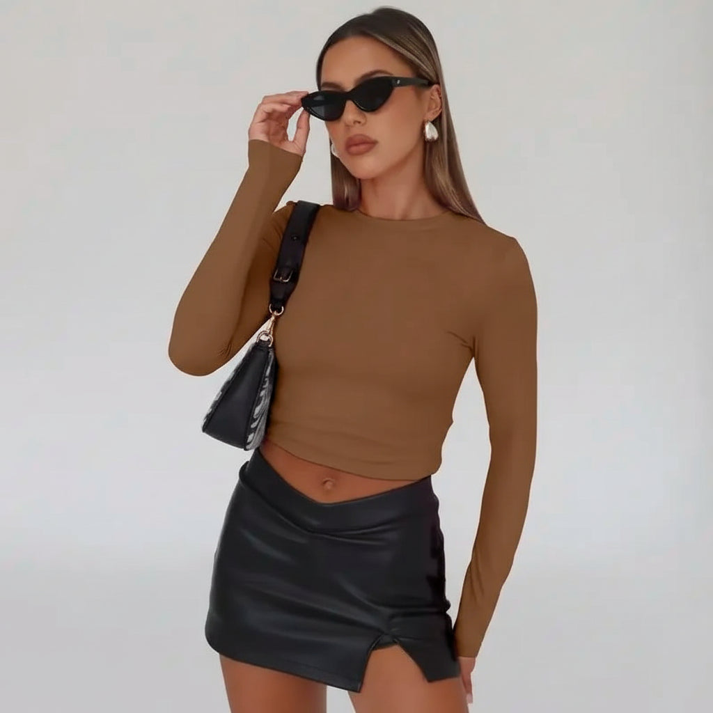 Dames Shirt Longsleeve Slim Fit Effen Stretch Top