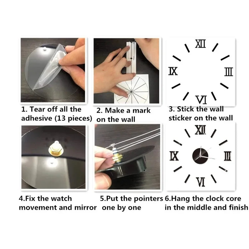 Reloj de pared DIY 3D con números romanos para decoración moderna