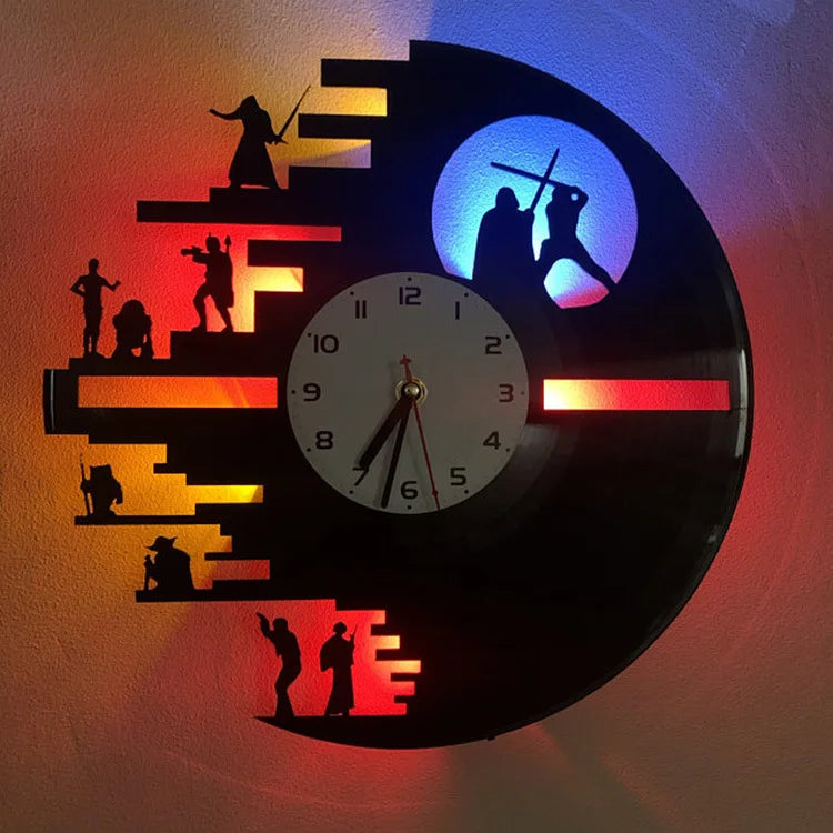 StarWarsVinyl - Decorative LED Wall Clock for Bedroom and Living Room