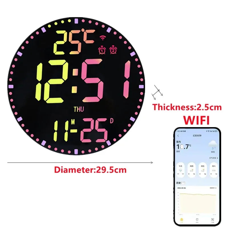 WiFiTime - LED Wall Clock With Calendar and Dual Alarm Function