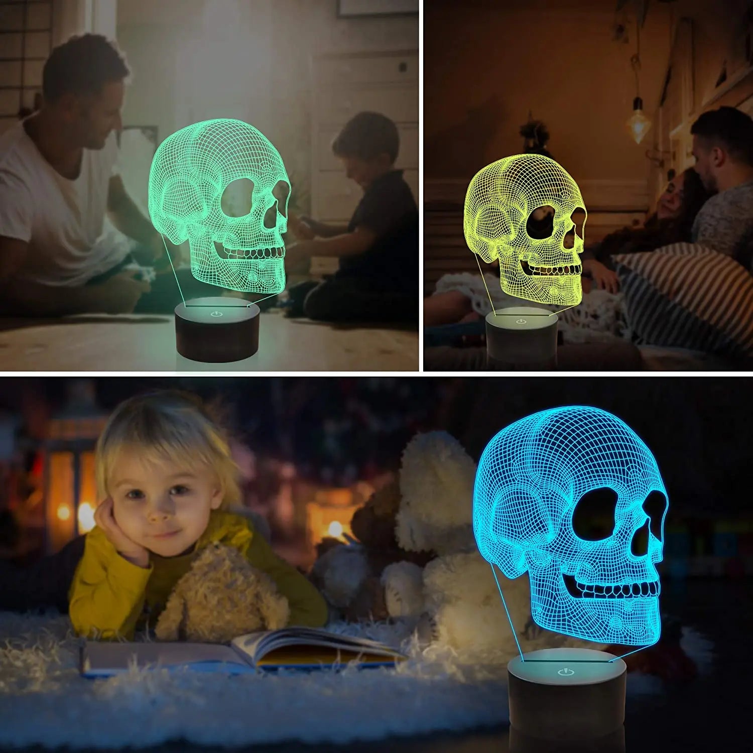 GlowSkull - 3D LED Nachtlampje voor Kinderen met Kleurverandering en Afstandsbediening