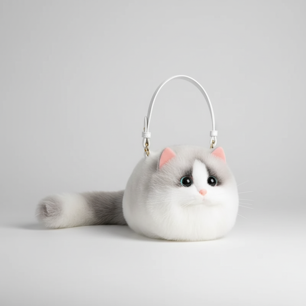 Schattige Kat Handtas Zachte Pluche Draagtas Dierenliefhebbers