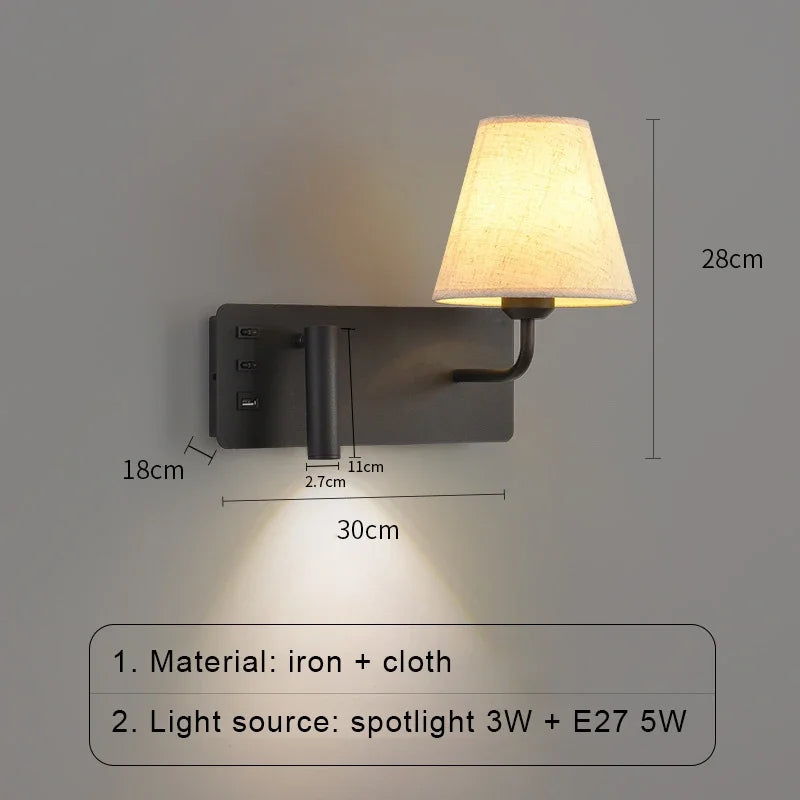 LuminoWall - Lámpara de pared moderna con USB y luz de lectura