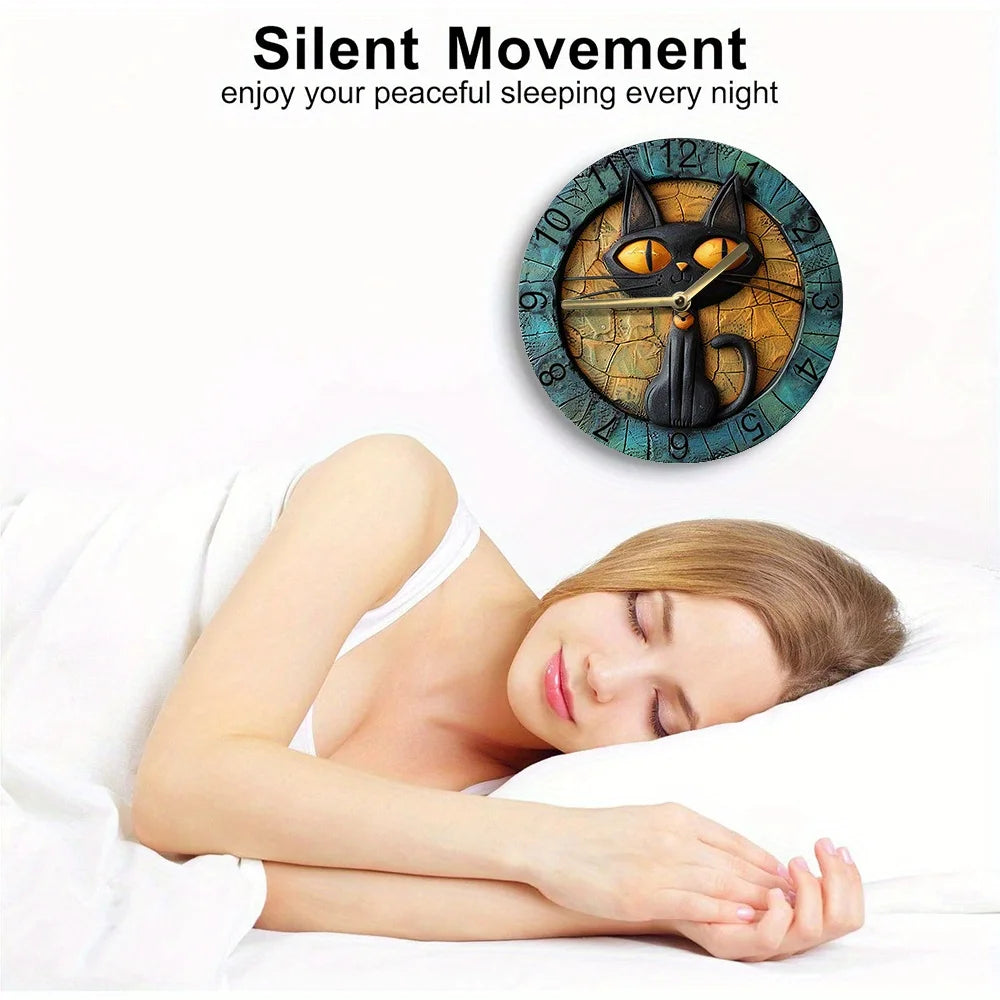 CircleDesign - Silent Aluminum Wall Clock with Cat Motif