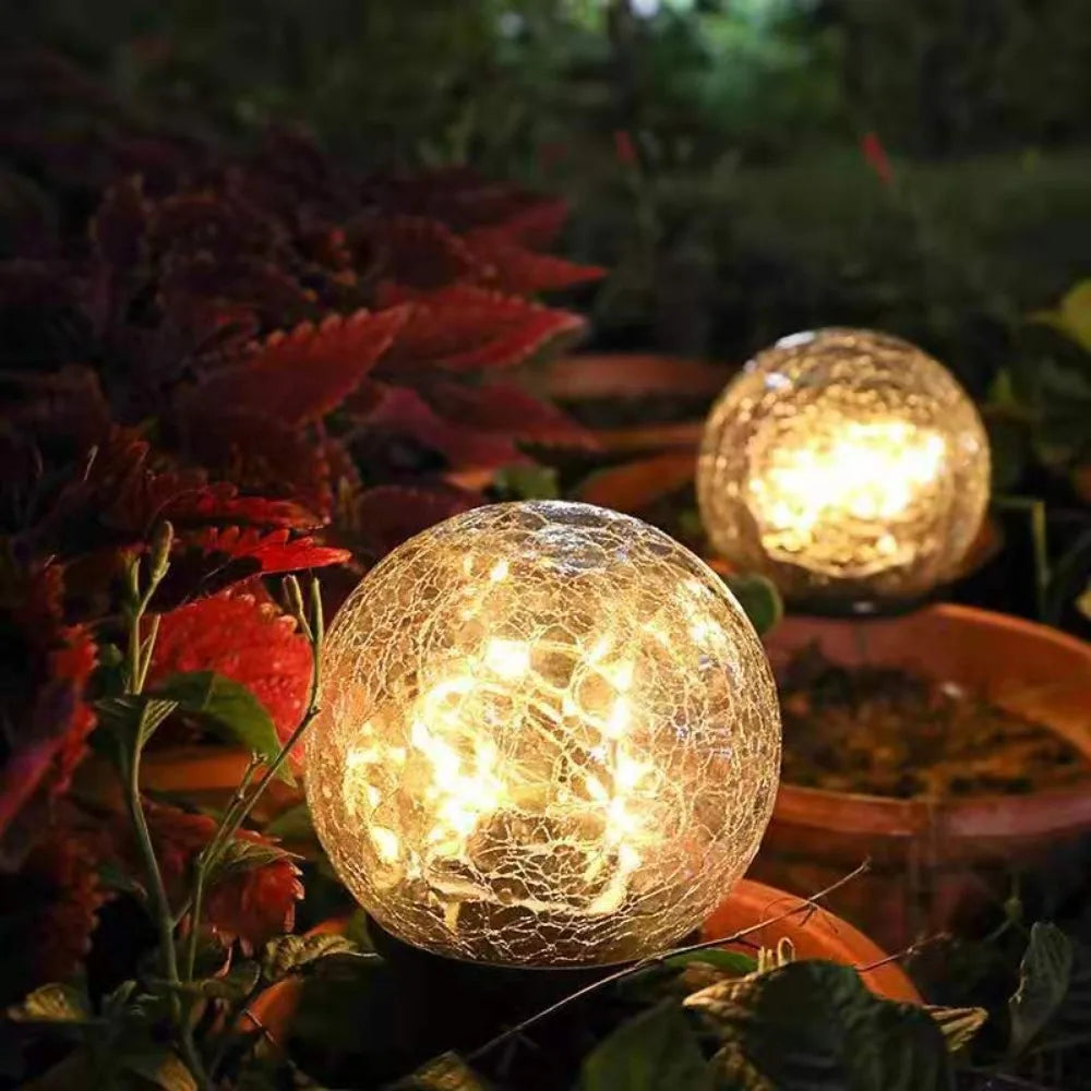 GlowSphere - Solar LED Garden Lamps in Broken Glass Design