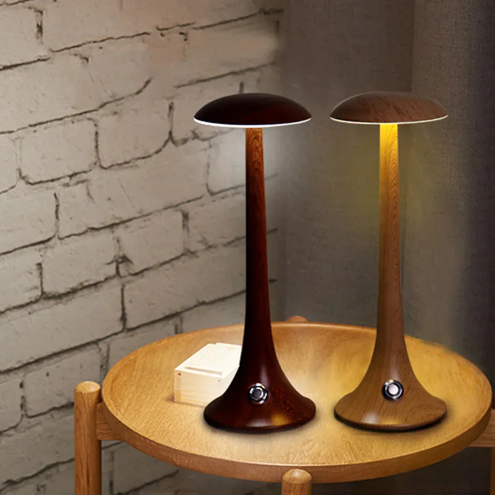 LumaWood - Oplaadbare LED Tafellamp met Houten Design, Dimbaar en Draadloos