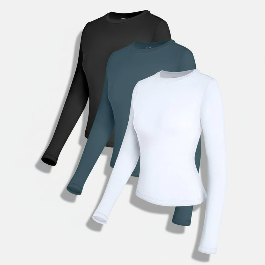 Dames Shirt Longsleeve Slim Fit Effen Stretch Top