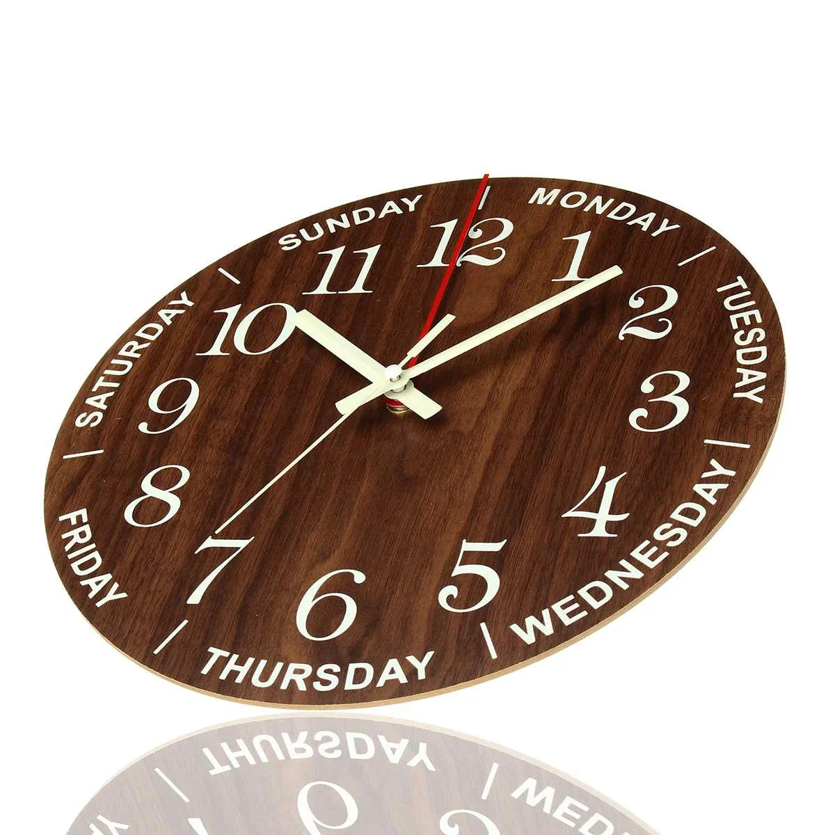 GlowClock - Reloj de pared de madera silencioso con luz nocturna