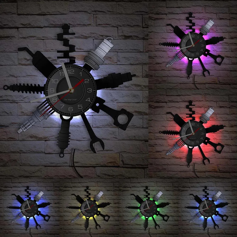 Reparación de Autos - Reloj de Pared de Vinilo con Diseño Moderno de Garaje