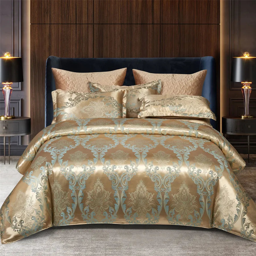 Wostar Satin Rayon Jacquard Copripiumino 220x240 Estate Lusso Set Biancheria da Letto Matrimoniale