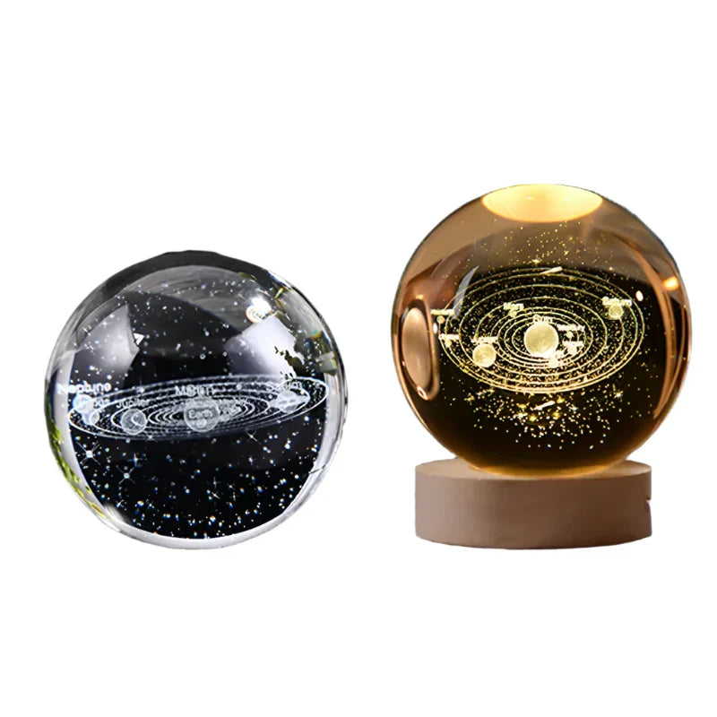 LumiCrystal - 3D LED Nachtlamp met Sterrenprojectie en Houten Basis