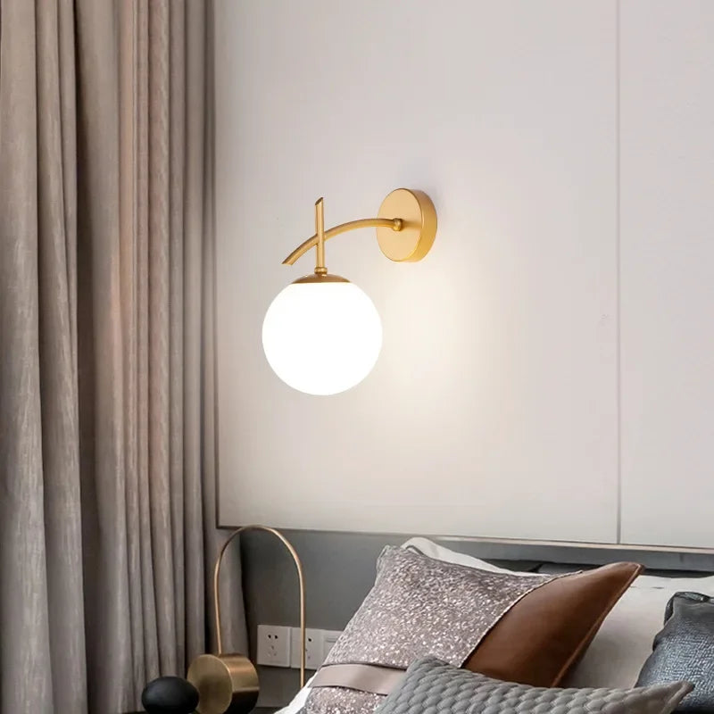 LumiWandlamp - Glazen Slaapkamerverlichting Zwart Goud Sconce