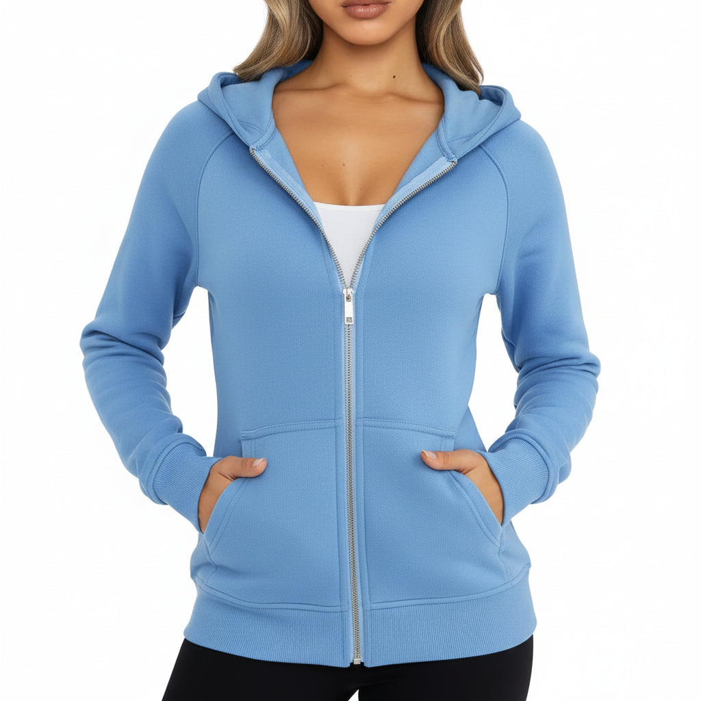 Sweatshirt com fecho de correr para senhora, corte justo, mistura de algodão, colete casual