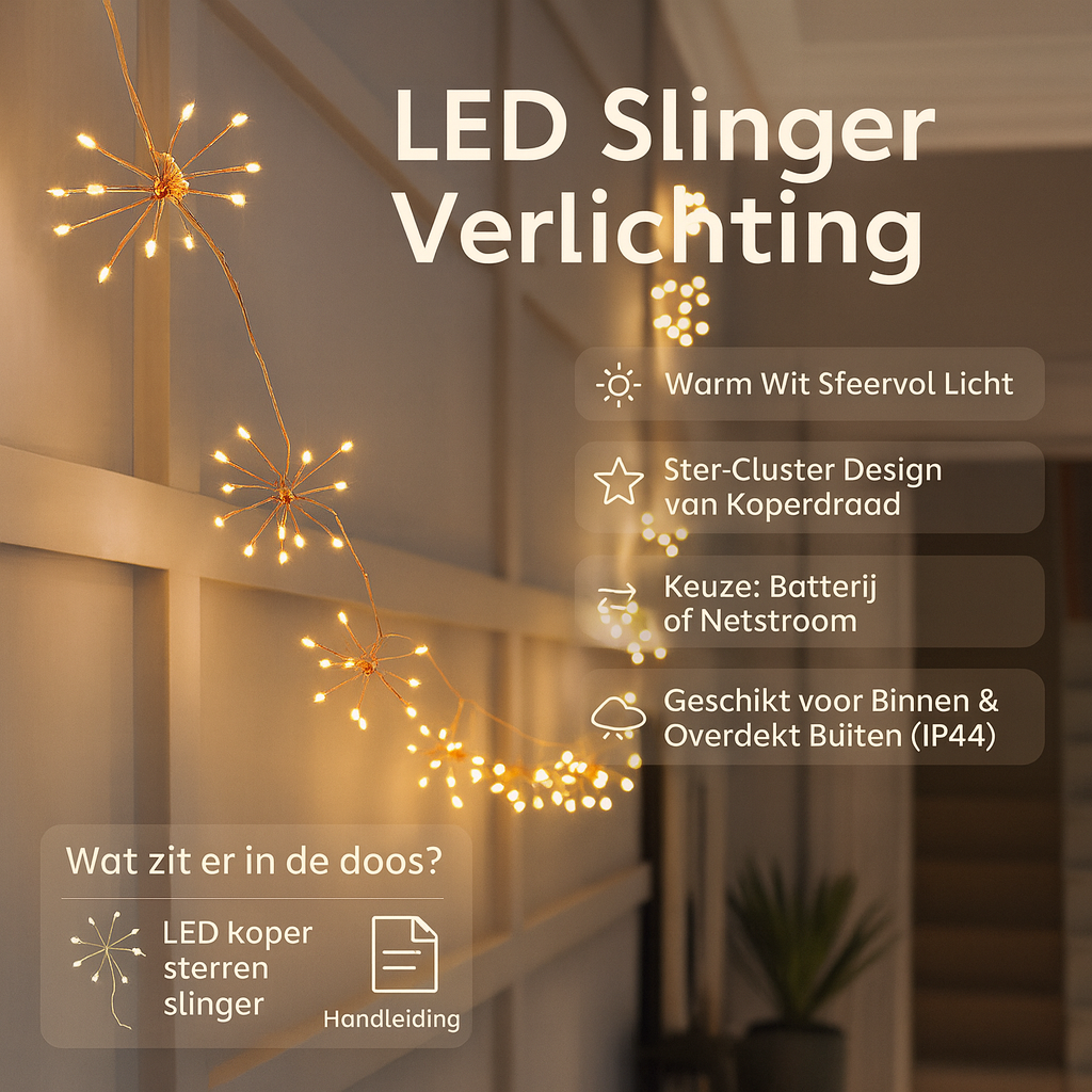 Slinger Verlichting LED Warm Wit Koper Draad Sterren Cluster Decor