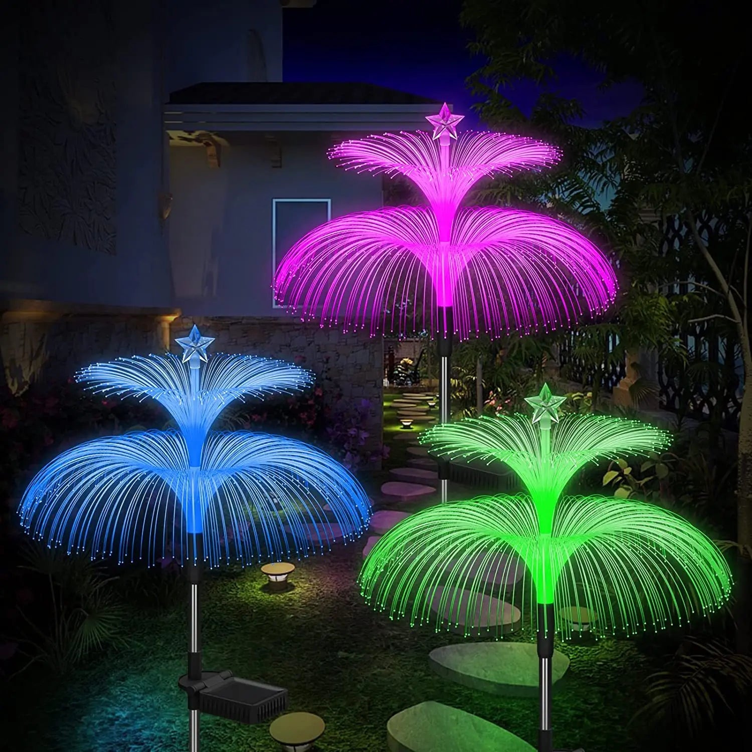 GlowJelly - Solar LED Garden Lighting, Colorful Waterproof Outdoor Lamps for Path & Decoration
