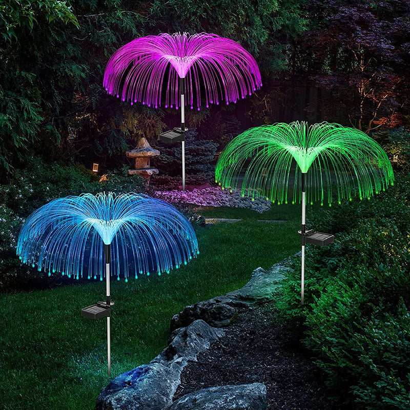 3 Packages Solar Fiber Optic Lights with Jellyfish-shaped Design for the Garden