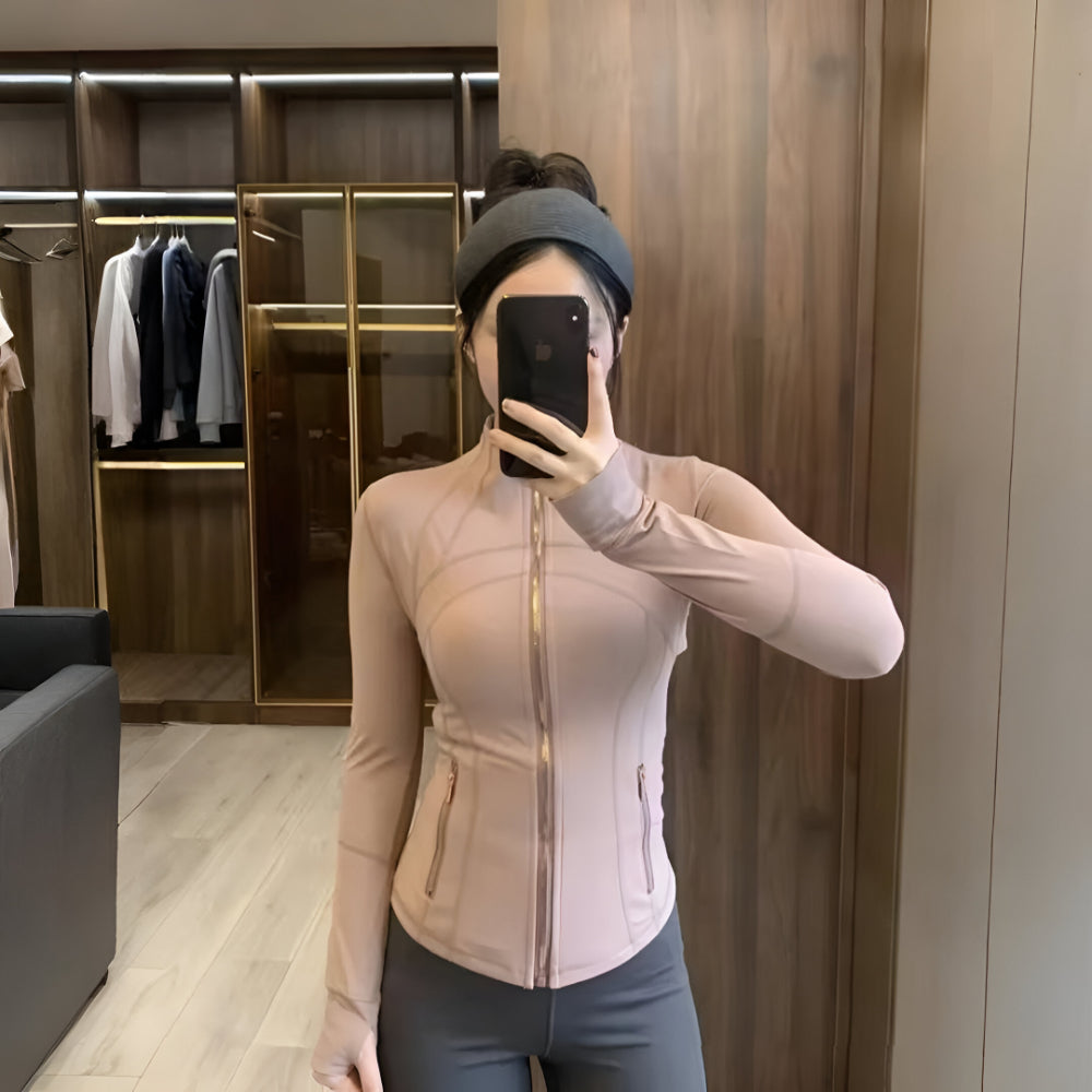 Casaco Desportivo Senhora Cintura Ajustável Elástico Casaco de Ginásio