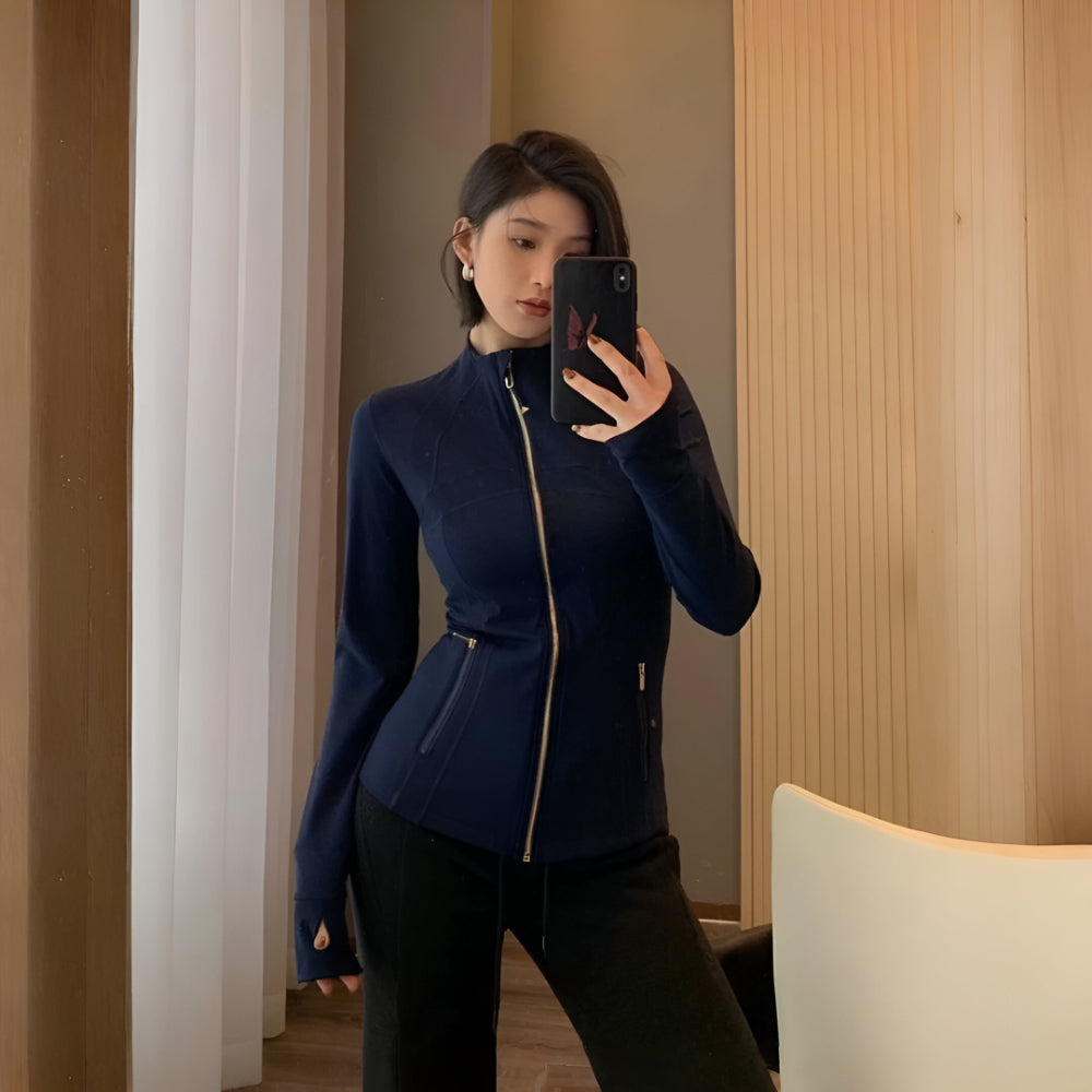 Casaco Desportivo Senhora Cintura Ajustável Elástico Casaco de Ginásio