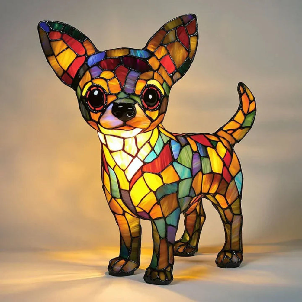 Stained Glass Dog Table Lamp Tiffany Style Colorful Home Decor 4