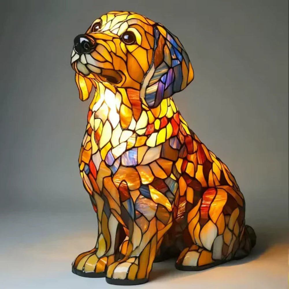 Stained Glass Dog Table Lamp Tiffany Style Colorful Home Decor 6