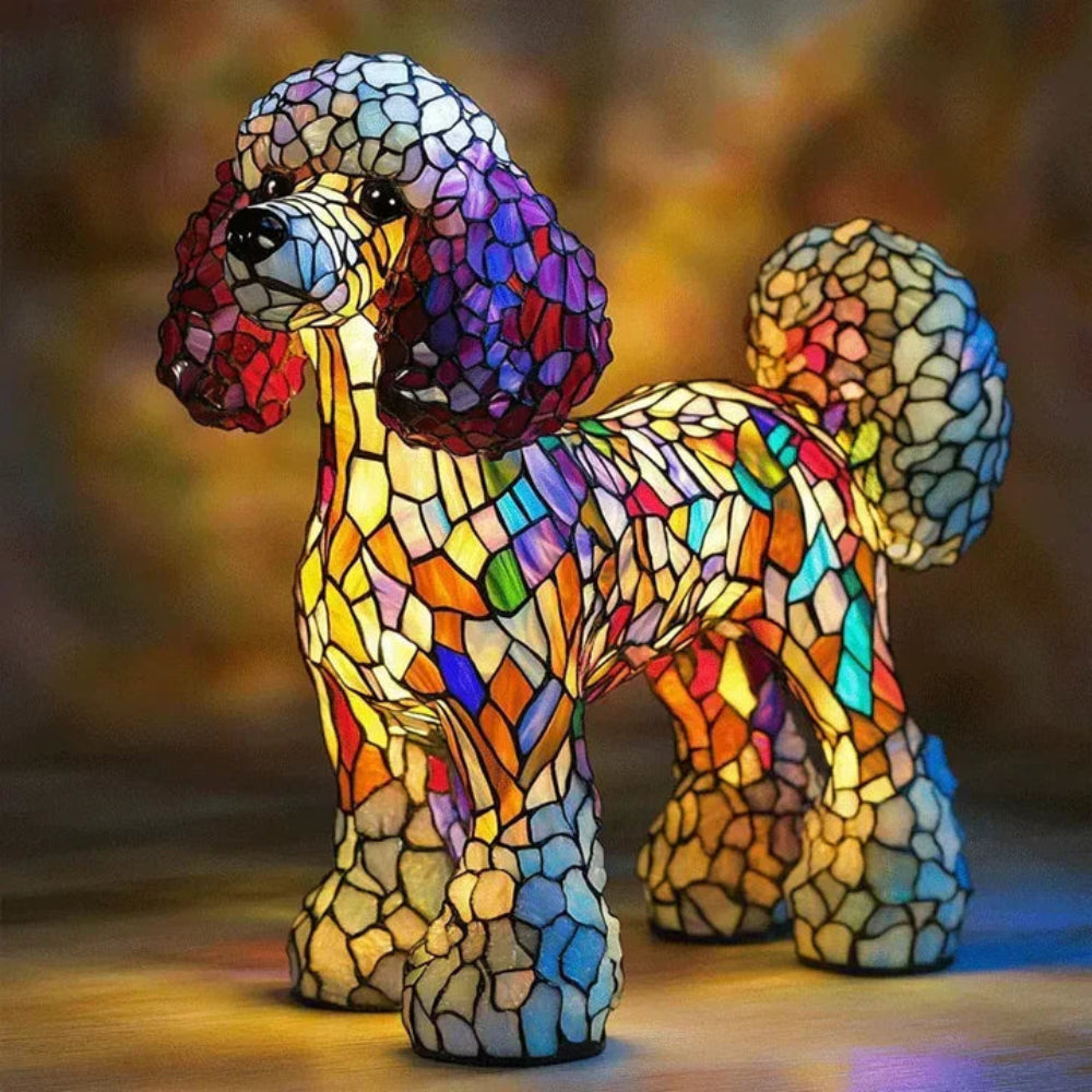 Stained Glass Dog Table Lamp Tiffany Style Colorful Home Decor 8