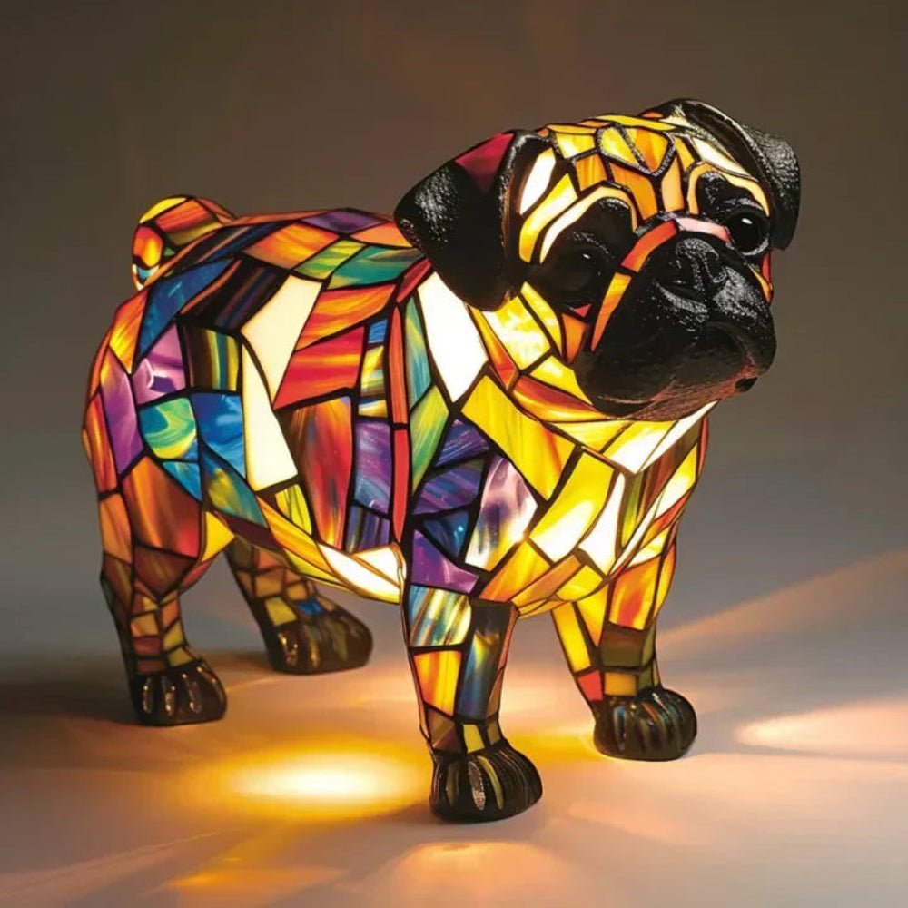 Candeeiro de mesa vidro estilo Tiffany figura de cão iluminação ambiente quente