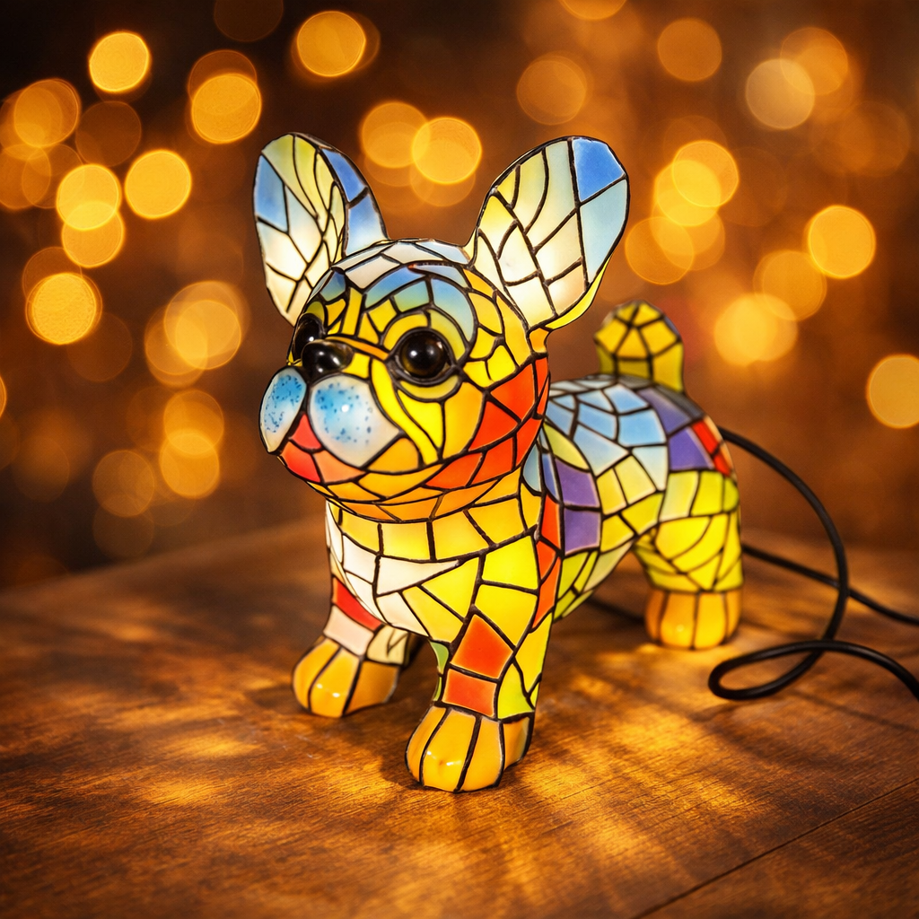 Lâmpada Bulldog Francês Figura Artística de Cão Iluminação Interior